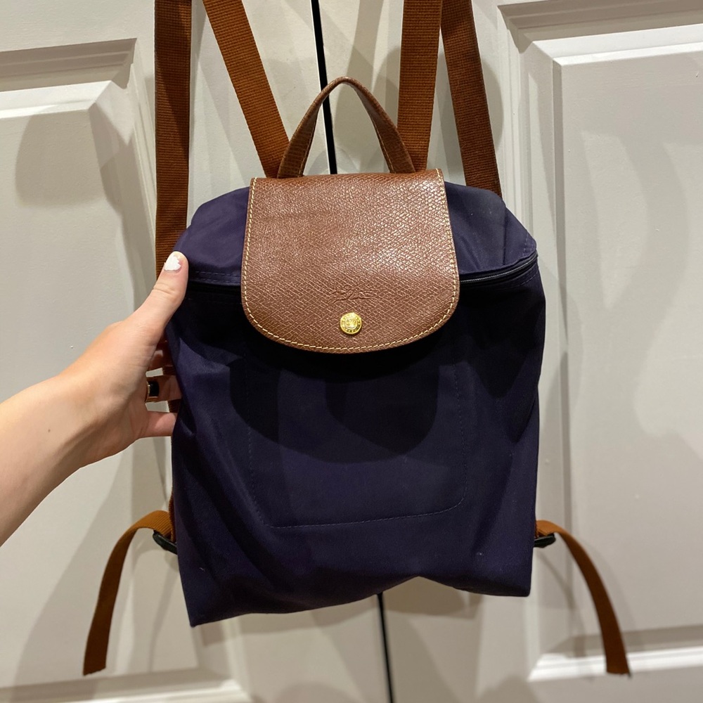 Longchamp Blackberry and Brown Backpack